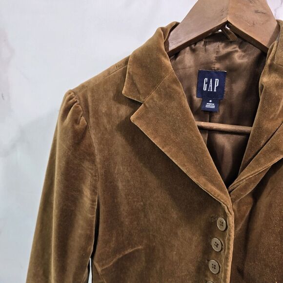Gap Blazer Womens Small 4 Brown Velvet Vintage Jacket Pleated Stretch Cognac Y2K - Picture 2 of 10